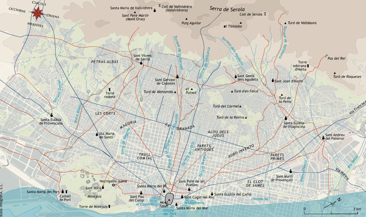 Mapa de Barcelona y alrededores hacia el año 1000